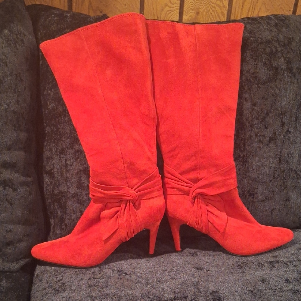 Anastasia Tall Faux Seude Red Heeled Boots